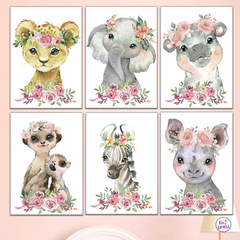 Kit 6 Placas Decorativas Safari Flores