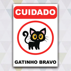 Placa Decorativa Cuidado! Gatinho Bravo