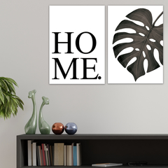 Kit 2 Placas Decorativas HOME e Folha Preto e Branco