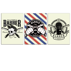 Kit 3 Placas Decorativas Barbearia 21x30cm