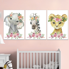 Kit 3 Placas Decorativas Safari Menina