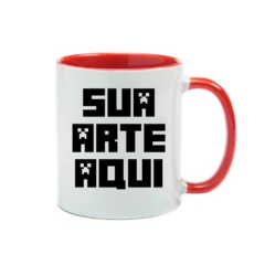 Caneca Personalizada Cerâmica Interior e Alça Vermelha Empresa Presente Criativo