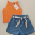 Conjunto tricô com shorts jeans