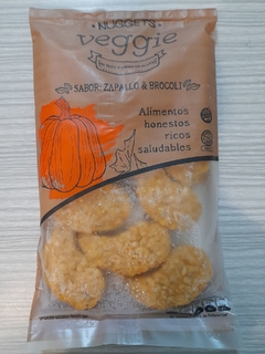 Nuggets veggie de brócoli y zapallo en bolsa, opción saludable ideal para comidas rápidas y nutritivas.