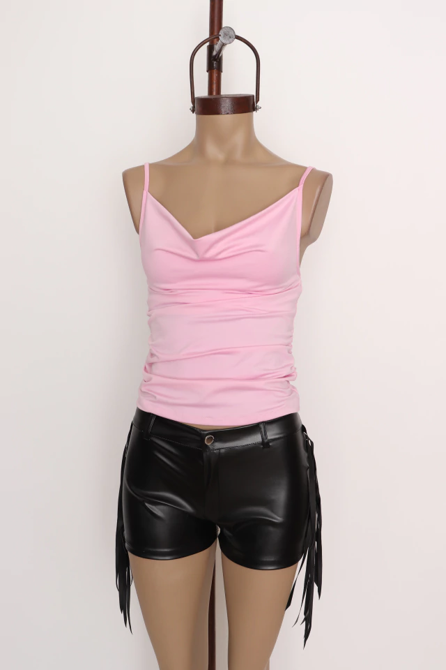 Short Cuerina Con Recorte Jean Y Flecos #719F