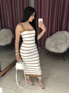 Vestido listrado alça - Beauteen Tricot