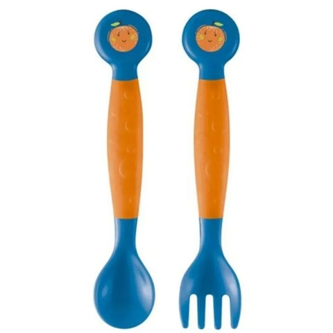 Colher e garfo flexíveis laranja e azul Multikids