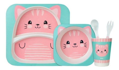 Kit Refeição Fibra de Bambu 5 peças Gatinha Buba