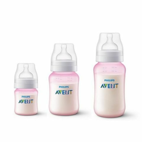 Kit 3 Mamadeiras Anti-Colic 125 260 330 ml Rosa Avent