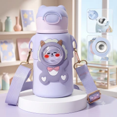 Garrafa Térmica Lilás Infantil Com Canudo E Alça 500ml