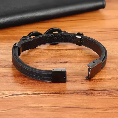 pulseira de couro de aço inoxidável, logotipo infinito, padrão popular e