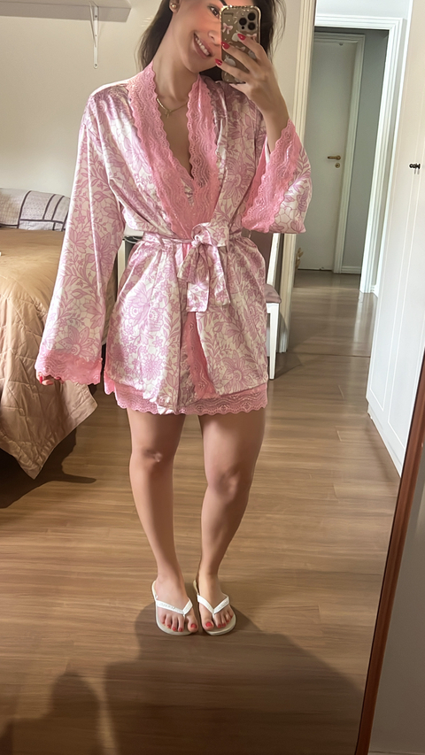 Roupão Palermo Curto Cetim Rosa