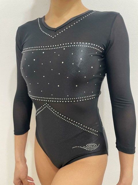 0062 MALLA LYCRA NEGRA CALANDRADA CON TULL STRASS NACIONALES