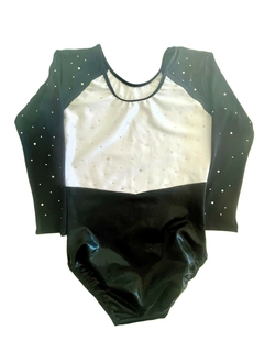 0088 MALLA LYCRA CON MANGAS DE TULL NEGRO STRASS NACIONALES - comprar online