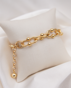 Pulseira elos com esferas douradas (PU169AB)