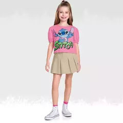 CONJUNTO BLUSA MEIA MALHA E SHORT SAIA LILO STITCH FAKINI - Babyeli Boutique