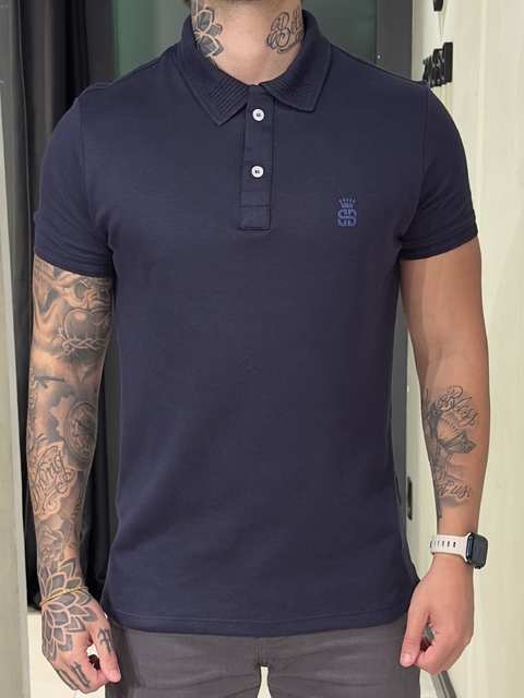 Polo Burble Suedine Botão Azul Marinho - comprar online