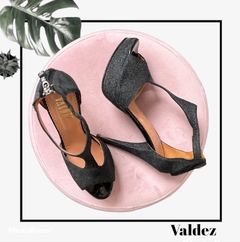Sandalias de cuero con gliter y plataforma (38)