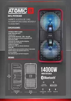 Parlante Portatil Bluetooth Luces Led Crown Mustang Atomic 8 Color Negro - tienda online