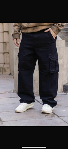 Pantalon de jean negro cargo BAGGY - - comprar online