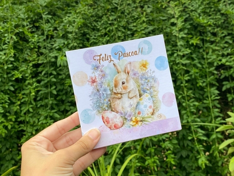 052 - Cartão com Bolso para Biscoito Bolacha Cookie Páscoa 11,5 x 11,5 cm Personalizado