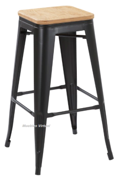 Taburete Tolix Alto Asiento Madera - Muebles Virtual