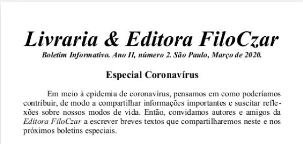 Boletim informativo FiloCzar - especial coronavírus 2 - Distribuição Gratuita