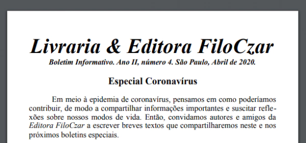 Boletim informativo FiloCzar - especial coronavírus 4 - Distribuição Gratuita