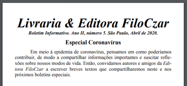 Boletim informativo FiloCzar - especial coronavírus 5 - Distribuição Gratuita