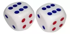 Dados Blancos 15mm con Puntos Rojo/Azul