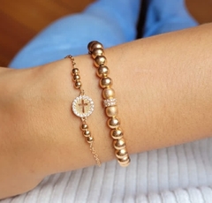 Pulseira Medalha Cruz Cravejada E Esferinhas Folheada A Ouro 18K na internet