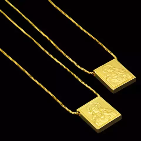 Escapulário Sagrado Coração de Jesus | Nossa Senhora do Carmo - Veneziana 1mm - Medalha 1,1x1,4cm - 70cm - Banhados a ouro 18K - Garantia de 01 ano - comprar online