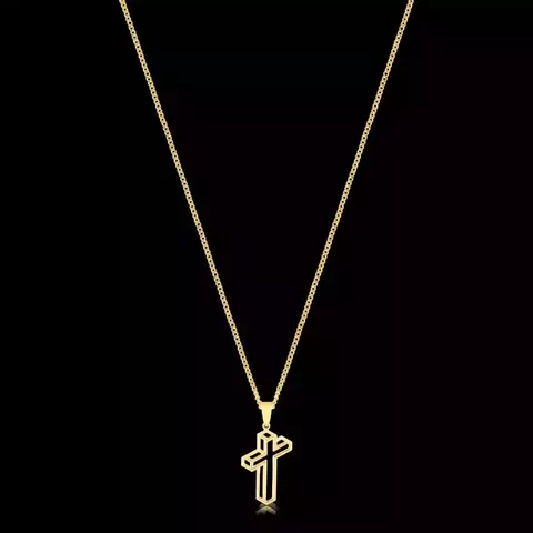 KIT - Corrente grumet 1.5mm - Pingente Crucifixo 3D 2,8x1,9cm - Banhado a ouro 18K - Garantia de 01 ano - comprar online
