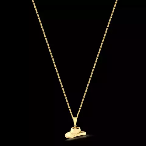 KIT - Corrente Grumet 1.5mm - Pingente Chapéu Boiadeiro 1x2cm - Banhado a ouro 18K - Garantia de 01 ano - comprar online