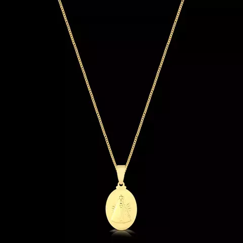 KIT - Corrente Grumet 1.5mm - Pingente Plaquinha Oval N. Sra. Aparecida 2,5x1,5cm - Banhado a ouro 18K - Garantia de 01 ano - comprar online