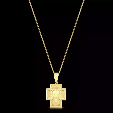 KIT - Corrente Grumet 1.5mm - Pingente Crucifixo Leão Judá 3x2cm - Banhado a ouro 18K - Garantia de 01 ano - comprar online