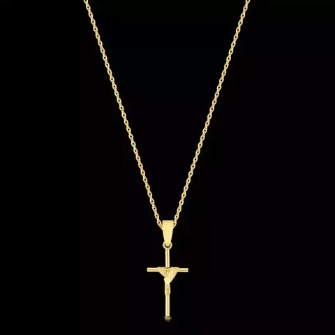 KIT - Corrente Cadeado 1.5mm - Pingente Crucifixo Palito [P] 3x2cm - Banhado a ouro 18K - Garantia de 01 ano - comprar online