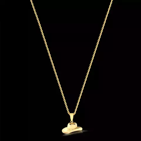 KIT - Corrente Cadeado 1.5mm - Pingente Chapéu Boiadeiro 1x2cm - Banhado a ouro 18K - Garantia de 01 ano - comprar online