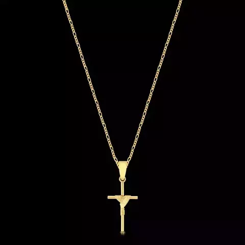 KIT - Corrente 3 por 1 Fígaro 1.5mm - Pingente crucifixo Palito [P] 3x2cm - Banhado a ouro 18K - Garantia de 01 ano - comprar online
