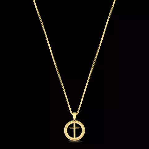 KIT - Corrente Cadeado 1.5mm - Pingente Medalha Com Crucifixo 2x2cm - Banhado a ouro 18K - Garantia de 01 ano - comprar online