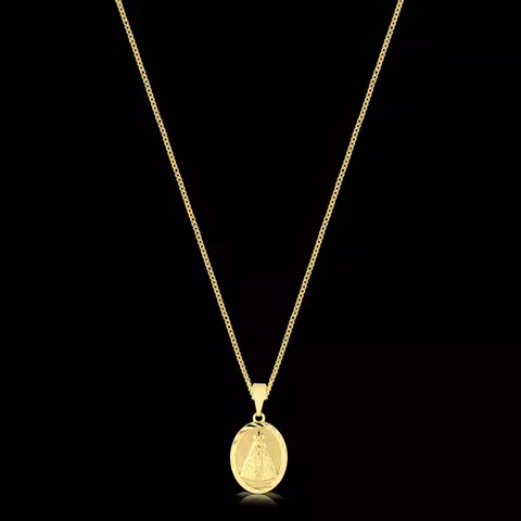 KIT - Corrente Grumet 1.5mm - Pingente Plaquinha Oval N. Sra. Aparecida Detalhado 1,7x1,4cm - Banhado a ouro 18K - Garantia de 01 ano - comprar online