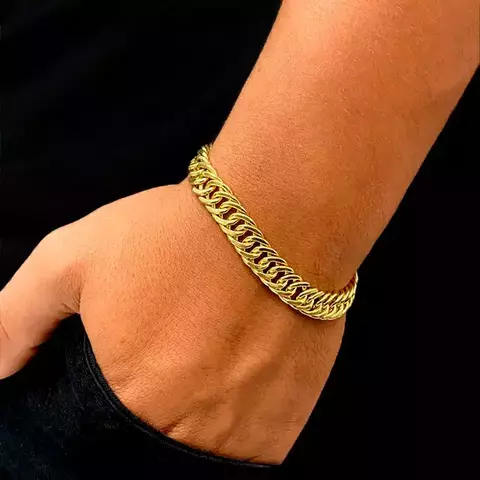 Pulseira Grumet Elo Duplo - Fecho gaveta - 13mm - Banhado a ouro 18K - Garantia de 01 ano - comprar online