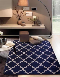 Tapete Sala Veludo Estampado Tipo Indiano 2m x 2.4m - Azul