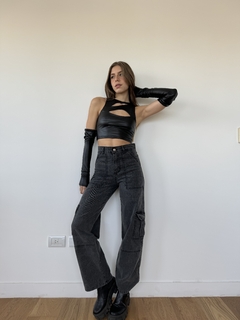 Jean cargo wide leg acid wash