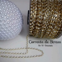 Corrente De Strass Ss18 Dourada 10metros