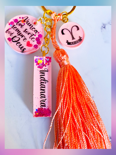 Chaveiro tag+2 redondinhos+tassel