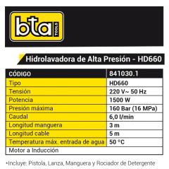 Hidrolavadora de Alta Presión 1500 W BTA - comprar online