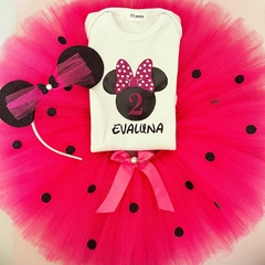 CONJUNTO MINNIE LUNARES FUCSIA/NEGRO 0 A 18 MESES