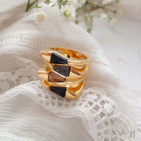 ANEL GLAM OURO OBSIDIANA NEGRA