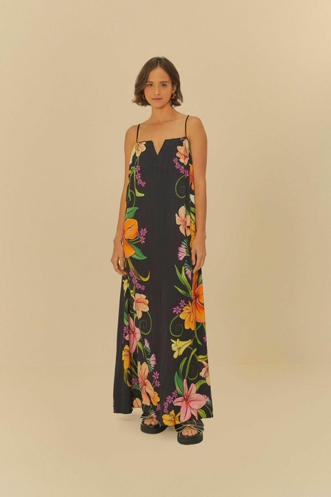 vestido longo alça estampado vestida de flo - comprar online